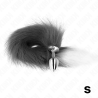 Plug anal Kink talla S con cola plateada y blanca, de frente con la cola recogida