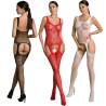 Bodystocking Passion Eco BS008 en negro, rojo y blanco