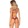 Conjunto navideño Obsessive Ms Merillo de cuadros, modelo de espaldas con pompón