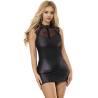 Vestido Subblime negro de efecto cuero y encaje
