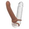 Performance Maxx Ribbed Dual Penetrator moreno colocado en un pene de muestra