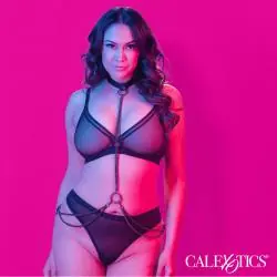 Calexotics - euphoria collar halter y correa con cadena talla plus