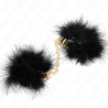 Esposas de plumas Kink modelo 2, par de esposas negras con cadena dorada
