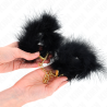 Esposas de plumas Kink modelo 2, sostenidas en las manos con la cadena