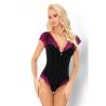 Body con cremallera Livco Corsetti Lorrie S/M con encaje fucsia, de frente