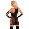 Minivestido y guantes Livco Corsetti Marlamina por detrás, de cerca