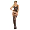 Corsé y tanga negro Livco Corsetti Meithem L/XL con liguero y medias, plano entero de frente