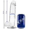 Medidas del dildo Xray Clear de 22 cm junto a una lata