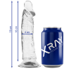 Medidas del dildo Xray Clear de 19 cm junto a una lata