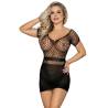 Minivestido de Rejilla Negro Manga Corta Subblime, de frente con la mano en la cadera