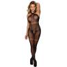 Bodystocking negro de rejilla fina con franjas de rombos