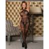 Bodystocking negro con tiras cruzadas en un salón