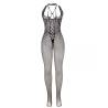 Bodystocking negro con franja calada central, sin modelo