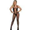 Bodystocking Espalda Abierta Negro Subblime, de frente con las manos en la cintura