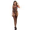 Bodystocking Halter Floral Negro Abierto Subblime, de frente con la mano en la cadera