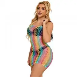Subblime - 952365 bodystocking de rejilla hombros descubiertos arcoiris talla única Subblime - 952365 bodystocking de rejilla hombros descubiertos arcoiris talla única