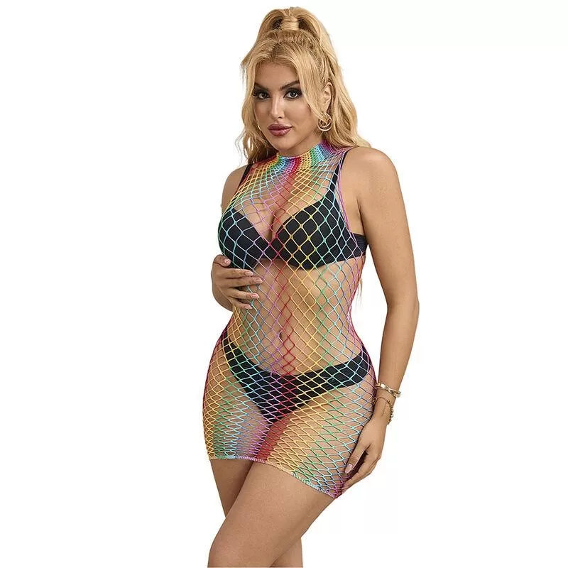 Subblime - 952433 bodystocking de rejilla sin mangas con cuello alto arcoiris talla única Subblime - 952433 bodystocking de rejilla sin mangas con cuello alto arcoiris talla única