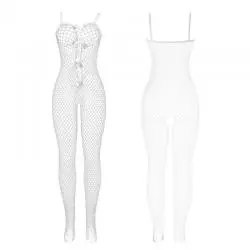 Subblime - 951740 bodystocking crotchless de rejilla con lazos blanco talla única