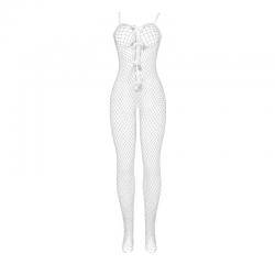 Subblime - 951740 bodystocking crotchless de rejilla con lazos blanco talla única