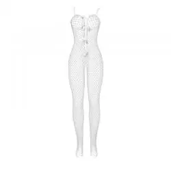 Subblime - 951740 bodystocking crotchless de rejilla con lazos blanco talla única