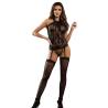 Subblime - 952099 bodystocking de rejilla con ligueros y detalles florales negro talla única - 3