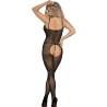 Bodystocking Negro Elástico Abierto Subblime, de espaldas con la mano en el pelo