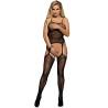 Bodystocking de Rejilla Negro con Medias Subblime, de frente con medias y liguero