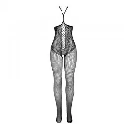 Subblime - 951849 bodystocking de rejilla copa abierta y cuello halter negro talla única