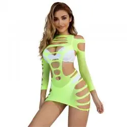 Subblime - 952280 bodystocking de rejilla elstico manga larga verde talla única Subblime - 952280 bodystocking de rejilla elstico manga larga verde talla única