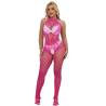 Subblime - 952389 bodystocking crotchless de rejilla y encaje con cuello alto rosa talla única - 1