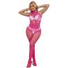 Subblime - 952389 bodystocking crotchless de rejilla y encaje con cuello alto rosa talla única - 4