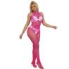 Subblime - 952389 bodystocking crotchless de rejilla y encaje con cuello alto rosa talla única - 5