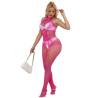 Subblime - 952389 bodystocking crotchless de rejilla y encaje con cuello alto rosa talla única - 6
