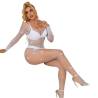 Subblime - 952396 bodystocking de rejilla con diamantes manga larga blanco talla única - 3