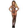 Bodystocking Rejilla Negro con Ligueros Subblime, de frente con las medias puestas