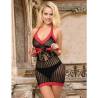 Minivestido Halter Negro con Encaje Rojo Subblime, de frente en escena