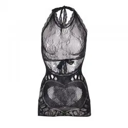 Subblime - 952075 vestido corto de rejilla con espalda descubierta y detalle de corazón negro talla única Subblime - 952075 vestido corto de rejilla con espalda descubierta y detalle de corazón negro talla única