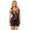 Minivestido Negro Calado con Brillantes Subblime, de frente con los brillantes