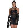 Subblime - 952235 bodystocking de rejilla con brillantes y guantes negro talla única - 1