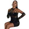 Subblime - 952235 bodystocking de rejilla con brillantes y guantes negro talla única - 3