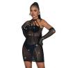 Subblime - 952235 bodystocking de rejilla con brillantes y guantes negro talla única - 4