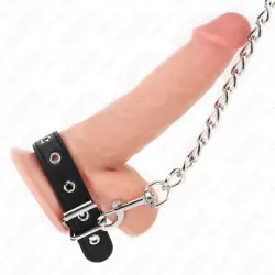 Kink - anillo pene cuero 21.5 x 2 cm con cadena metal 60 cm y correa de cuero