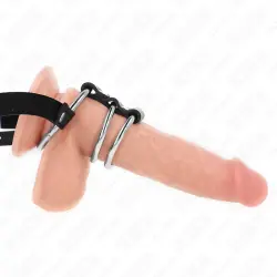 Kink - anillo pene metal triple 3.8 cm a 5 cm con cinturón polipiel 112 cm