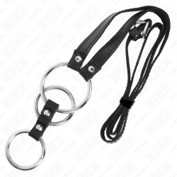 Kink - anillo pene metal triple 3.8 cm a 5 cm con cinturón polipiel 112 cm