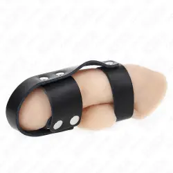 Kink - anillo jaula pene cuero con divisor de bolas ajustable