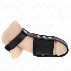 Kink - anillo jaula pene cuero con correa divisoria de bolas recubierto ajustable