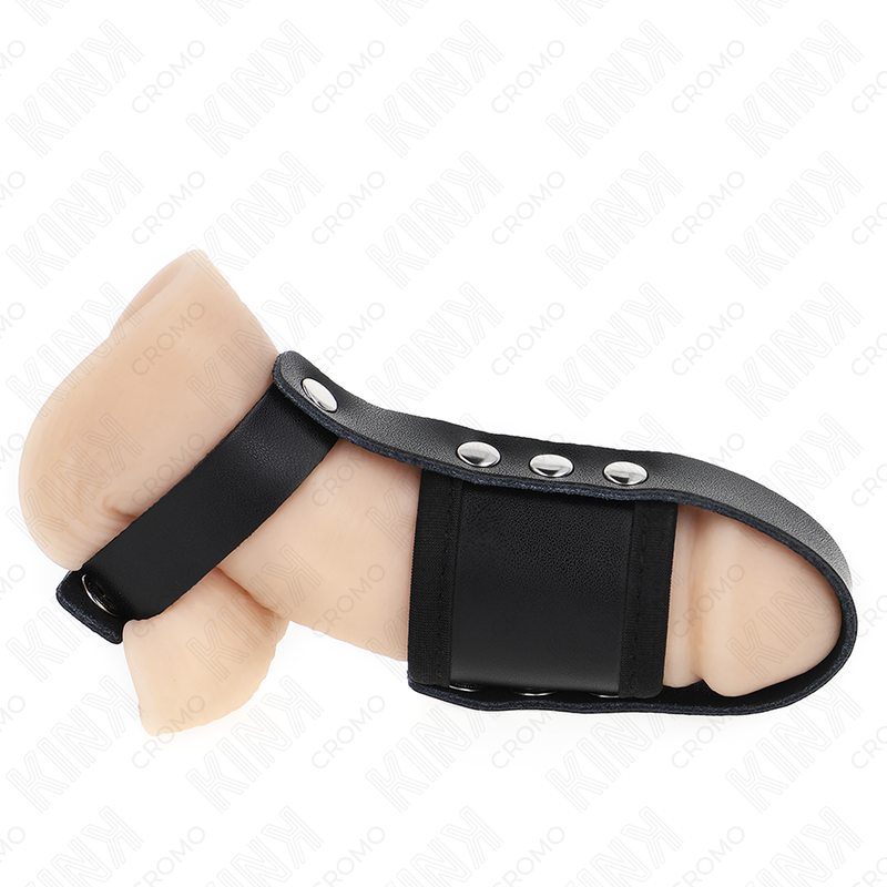 Kink - anillo jaula pene cuero con correa divisoria de bolas recubierto ajustable