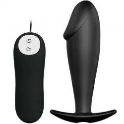 Pretty love plug anal silicona forma pene y 12 modos vibracion - negro