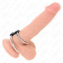 Kink - anillo pene doble metal 3.7 cm a 5 cm conectados por correa polipiel modelo 1