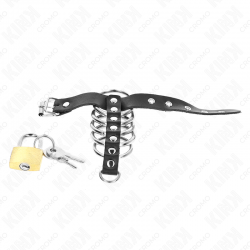 Kink - anillo pene cuero correa con cerradura 21 x 2 cm y 5 anillos metal de 3 cm a 4 cm